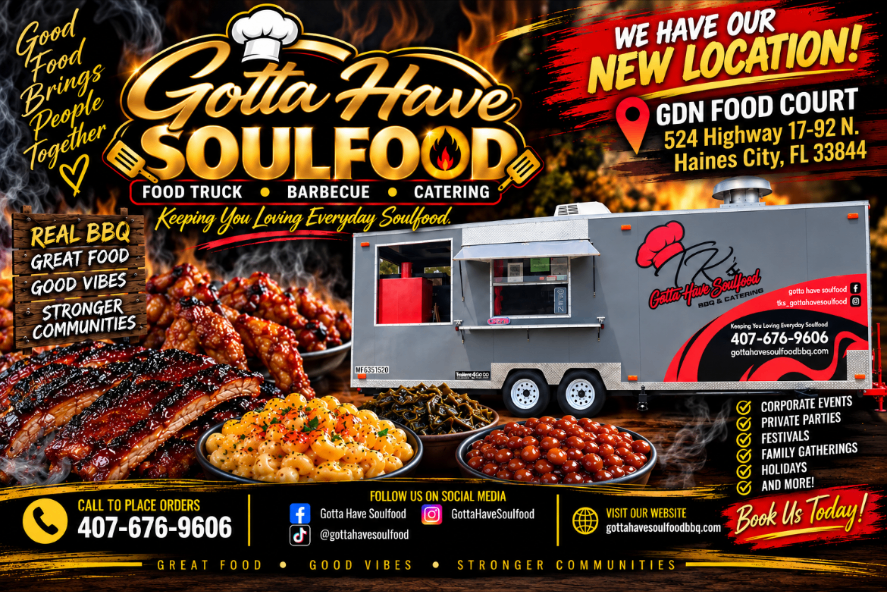 We have our new location — GDN Food Court, 524 Highway 17-92 N, Haines City, FL